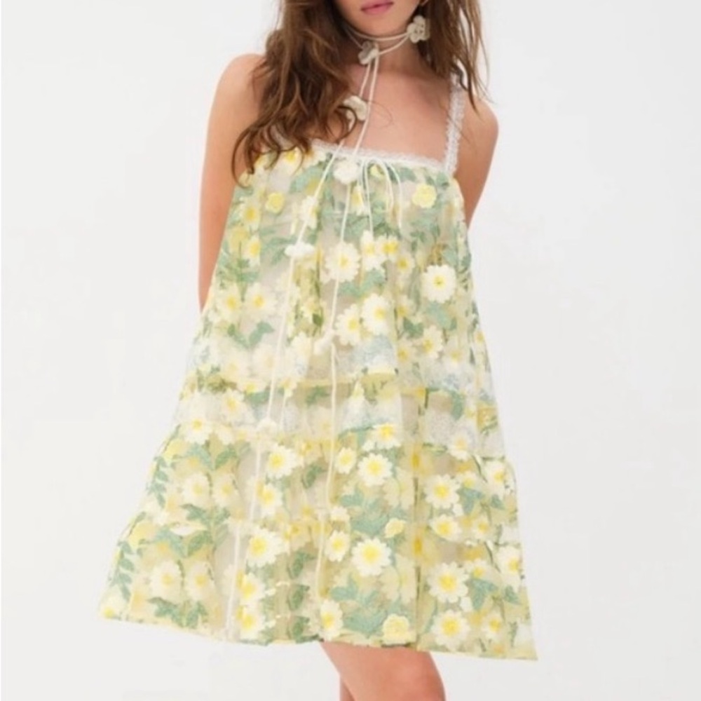 For Love & Lemons Yellow Daisy Mini Dress
